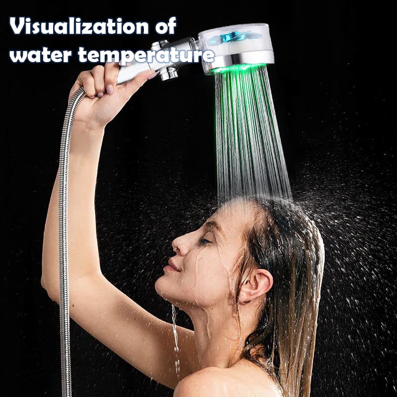 ANTOWER LED Shower Head with Handheld High Pressure Shower Heads Set with 79 Inch Shower Hose,Shower Holder,4 PP Cotton Filters,Turbo Fan Shower Water Temperature-Controlled One Key Pause Switch Blue LED