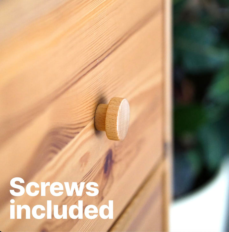 Wood Drawer Knobs 6 Pack, Round 40mm Wooden Dresser Knobs, Sand | Natural beechwood finish fits any home decor. Easy install replacement pullers for kitchen cabinets or bedroom desk