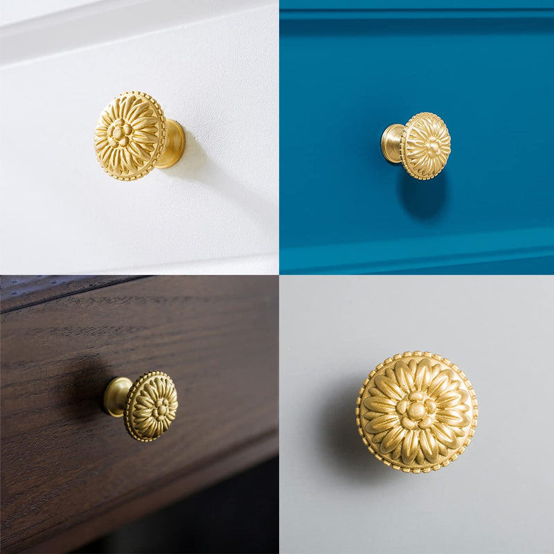 Brass Cabinet Round Knobs, 4 Pack Gold Euro Style Cabinet Knob Dresser Drawer Modern Dresser Drawer Knobs, Vintage Brass Cabinet Knobs 4pack