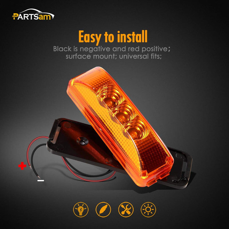 Partsam 2PCS 3 LED Truck Trailer Front Rear LED Side Marker Lights [DOT Approved] indicator Lamp Sealed & Waterproof Surface Mounted Installation Amber 3.9"