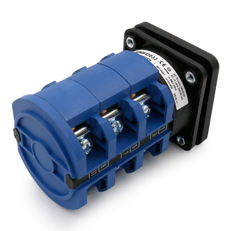 BAOMAIN 63A Rotary Cam Changeover Switch AC 660V 4-Position 3-Phase 12-Terminal SZW26-63/0-3.3 1-Pack Universal Cam Selector Switch for Motor Control and Power Switching 0-1-2-3