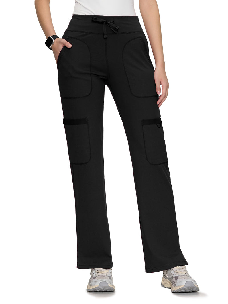 Yoga Scrub Pants for Women Soft Stretch Mid Rise Straight Leg Cargo Bottom with Drawstring,5 Pockets Medium Black