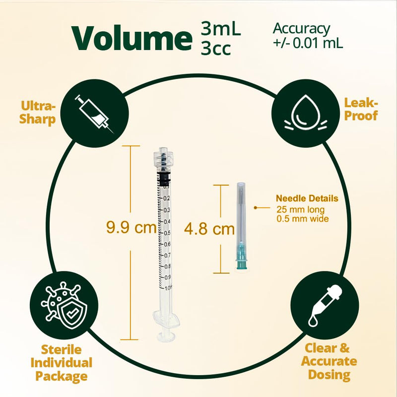 Elimedical Veterinary Syringe with Needle, Luer Lock 3cc (3ml), 21G x 1 1/2 inch (38mm), Individually Sealed, 100 per box, 03LT2138
