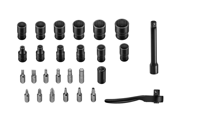 26PCS 1/4” Ratchet & Bit Socket Set, Mini 90-Tooth Ratcheting Bit Drive Tools Kit, Non-Slip Metric Socket, S2 Bits, Extension Bar…