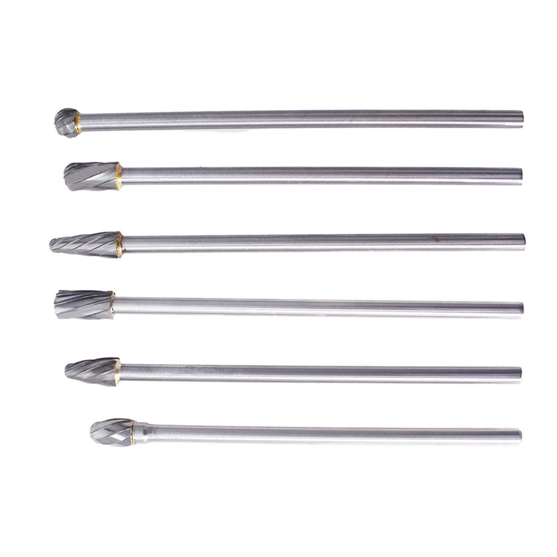 10mm Rotary Aluminum Cut Burr 6Pcs 6mm 1/4 Inch Shank 150mm Long Reach, Carbide Alloy Rotary Burr Set, Fit for Woodworking, Drilling, Metal Carving, Engraving, Polishing