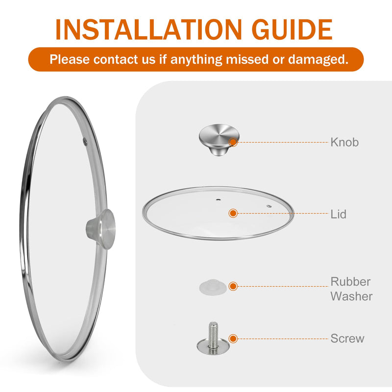 13" Glass Lid - Versatile Round Tempered Glass Replacement for 13 inch Frying Pans, Pots, Skillets, Dutch Ovens - Dishwasher Safe and Oven Safe up to 400°- Stainless Steel Knob Silvery