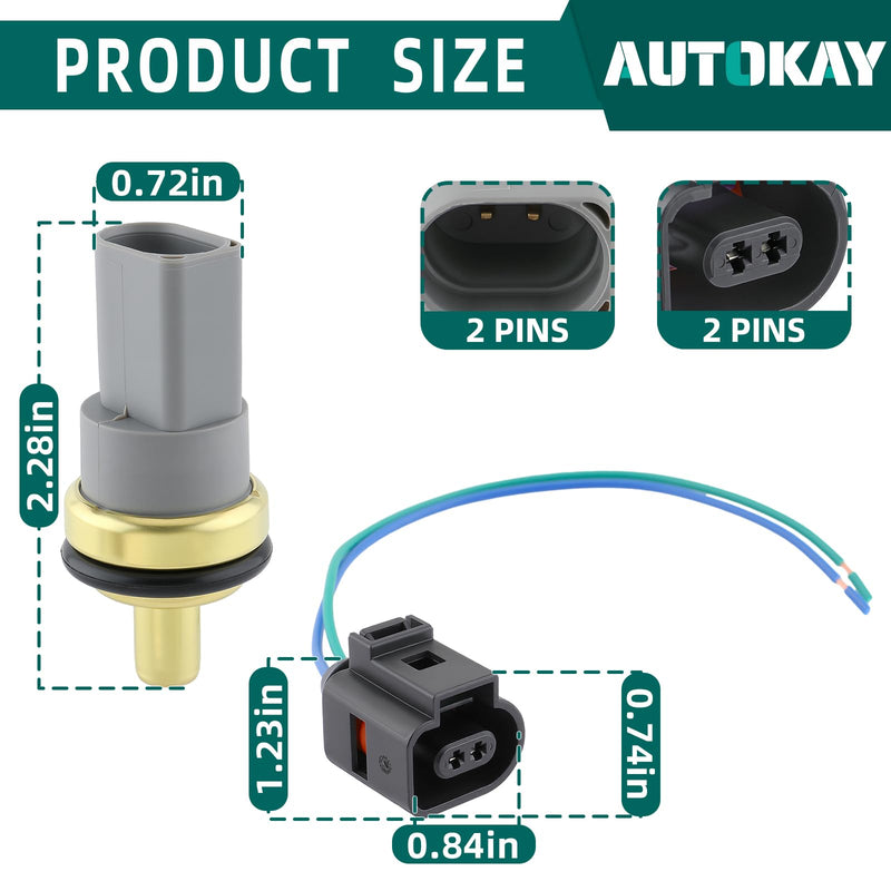 AUTOKAY 06A919501 Water Coolant Temperature Sensor Fits for Audi A4 A6 A8 S4 S6 S8 RS4 RS6 TT Allroad Quattro for VW Passat Beetle EuroVan Jetta Golf for Porsche 1996-2014 W/Connector Harness Pigtail