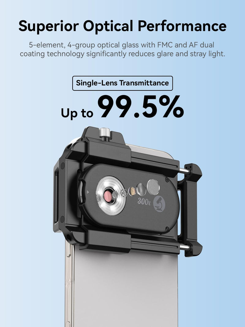 MIAO LAB 300X Phone Microscope Lens, Phone Camera Micro Lens with Universal Clip/LED Light/CPL, Mini Pocket Microscope Attachment for iPhone 17/16/15/14/13 Series and Most Smartphone MS300(300X) MS300 (300X)