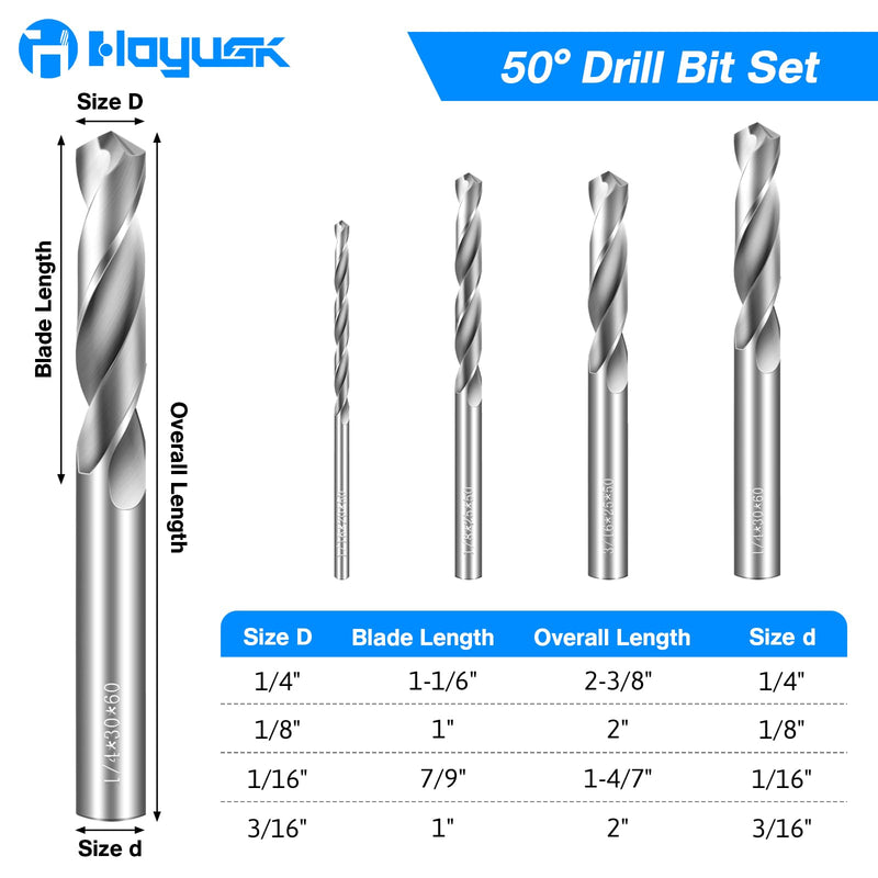 Drill Bit Set 4 Pcs Solid Carbide Drill Bits, 1/8" 1/4" 1/16" 3/16" Tungsten Carbide Drill Bits, Metal Drill Bit Set for Aluminum Alloy Copper Steel Hardened Steel Cast Iron 4PCS-1/4" 3/16" 1/8" 1/16"