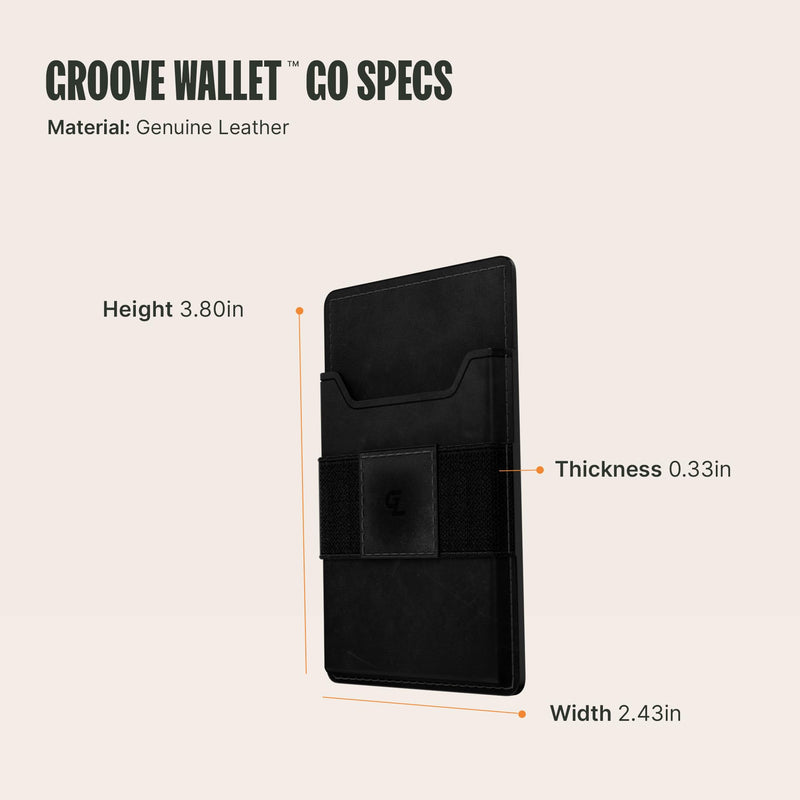  [AUSTRALIA] - Groove Life Black Leather Groove Wallet Go - Men's Minimalist Interchangeable microsuction technology Credit Card Holder with Magsafe, cash strap. Lifetime Coverage Black Leather Go