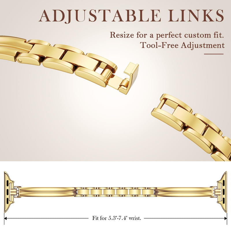 AIRSPO Slim Band Compatible for Apple Watch Bands for Women 38mm 40mm 41mm 42mm,Thin Metal Strap Dressy Jewelry Bracelet with Bling Diamond for iWatch Bands Series 11 10 9 8 7 6 5 4 3 SE 2 1 (Gold) Gold 38mm/40mm/41mm/42mm(Series 10 11)