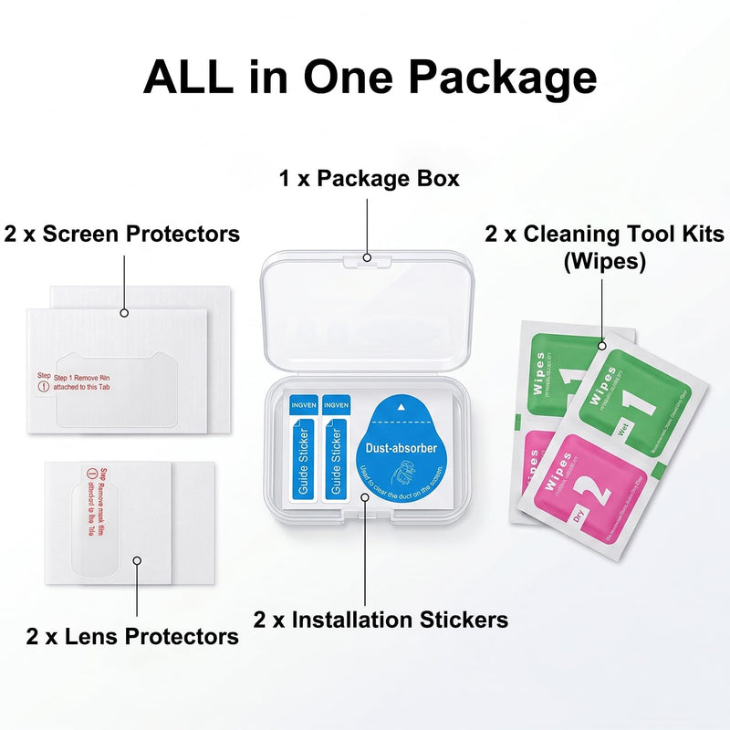 Screen Protector for Insta360 Luna Ultra - 2 Pack | Ultra HD, 9H Hardness, Scratch Resistant, Tempered Glass LCD Display Film, 2 x Lens Protector + 2 x LCD Screen Protector