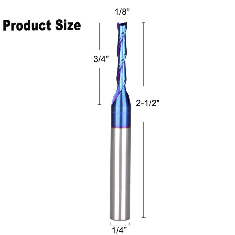 2PCS CNC Router Bits 1/4 Inch Shank 1/8 inch Cutting Diamete Spiral Up Cut End Mill with Nano Blue Coating for Carving Standard milling, Finish and Boring … 2