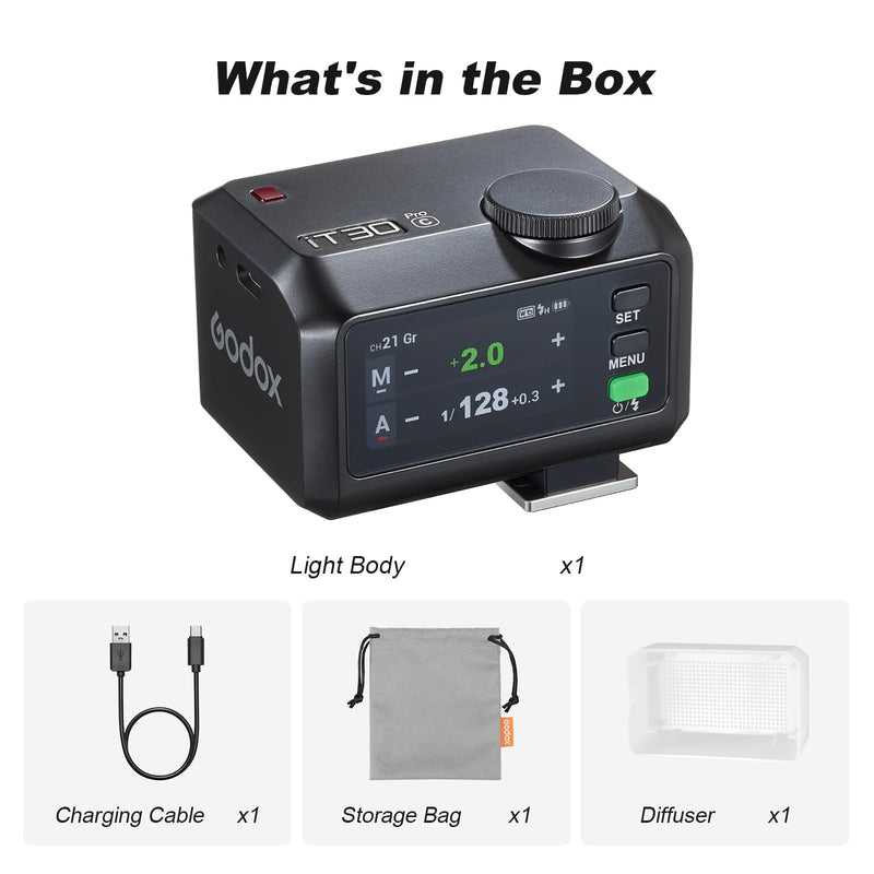 GODOX IT30Pro C TTL Mini Flash Kit Portable IT30ProC with White Diffuser for Canon 2.8" Full-Color Touchscreen Speedlite HSS 1/8000s 2.4G Wireless X System Trigger for Godox Flash(Black) Black