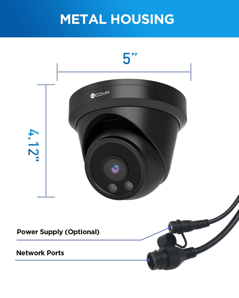 4COVR 4K 8MP PoE Security IP Camera, Outdoor Wired Surveillance Video Camera with Audio, Smart Human/Vehicle Detection, 110° Wide Angle 100ft IR Night Vision, 2.8mm Lens, IP67 Weatherproof, LY97AB8MA Black