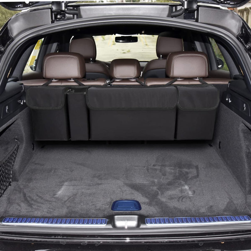AUCELI Car Trunk Organizer, Backseat Hanging Large Storage with Adjustable Straps, Waterproof Collapsible Cargo Bag with 4 Pockets, Sturdy Space Saver Frees Trunk Floor for SUV, Truck, MPV Black