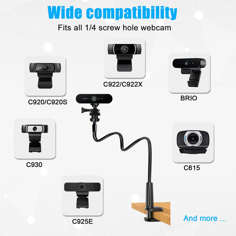 JCWINY Webcam Mount, 39 Inch Webcam Stand for Desk Flexible Gooseneck Computer Camera Stand Arm Clamp with Phone Holder Compatible with Logitech C930e C930 C920 C922x C922 Brio 4K C925e C615
