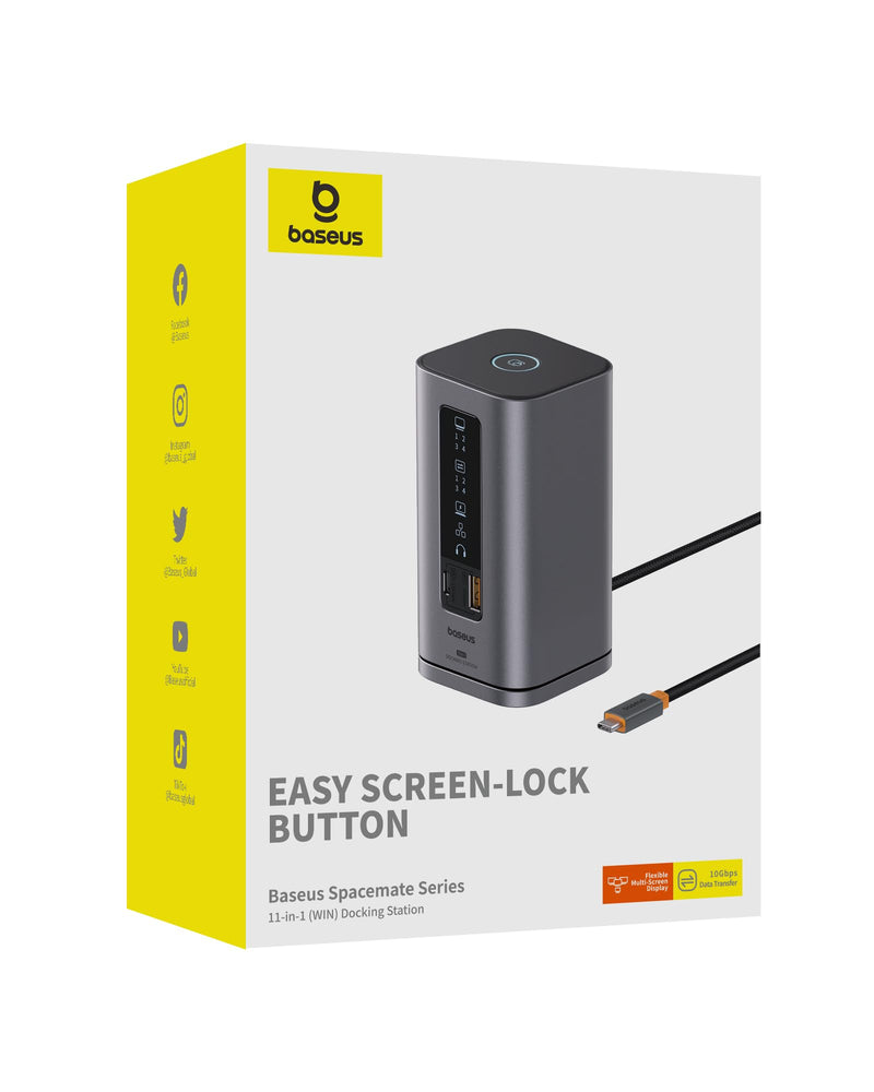 Baseus Docking Station, Spacemate(Windows) Triple Display 11 in 1, 4K@60Hz HDMI&DP, 10Gbps USB A/C Ports, Gigabit Ethernet, 3.5mm Audio, 100W PD, Laptop Docking Station for Dell/HP/Lenovo/Asus/Acer