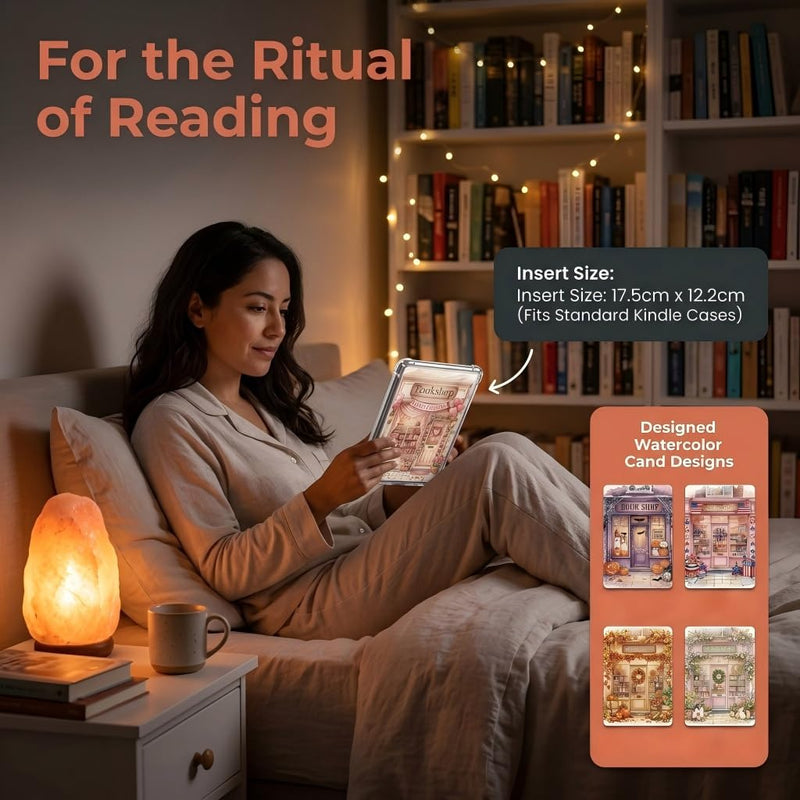 8PCS Seasonal Bookshop Kindle Insert Cardstock for Clear Case, Aesthetic Bookstore Back Inserts for E-Reader, Holiday & Year-Round Designs for 6.8'' Devices, Book Lover Accessories Gift Seasonal Bookshop Insert for Kindle Case