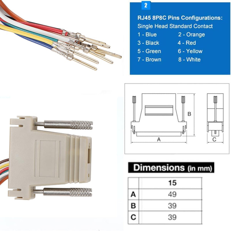 10PCS DB15 Male Ethernet Adapter, 15 Pin Serial Port Male to RJ45 Ethernet LAN Extend Modular Converter, M/F