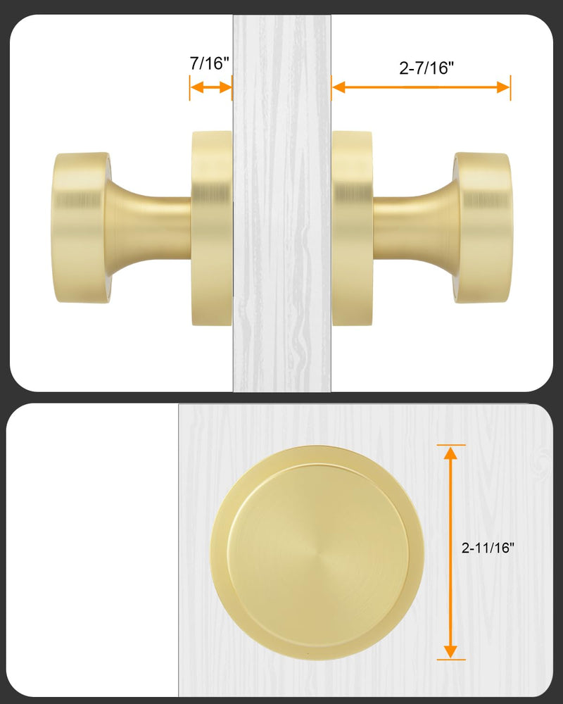 Goldenwarm Gold Door Knob Dummy, Zinc Alloy Keyless Brushed Gold Door Knobs for Closet and Bifold - Single Side Non Turning (1 Pack/2 Pieces) 1