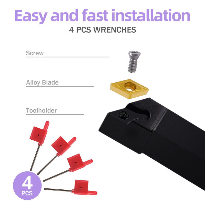 Indexable Lathe Turning Tool 1/2" Shank 14PCS Kit-4PCS Metal Lathe Tools Holder 10PCS DCMT21.51 Carbide Insert for Turning Boring Grooving SDJCR1212H07/SDNCN12120H07/SDJCL1212H07/S12M-SDUCR07 4pcs 1/2" 07shank +10pcs Inserts