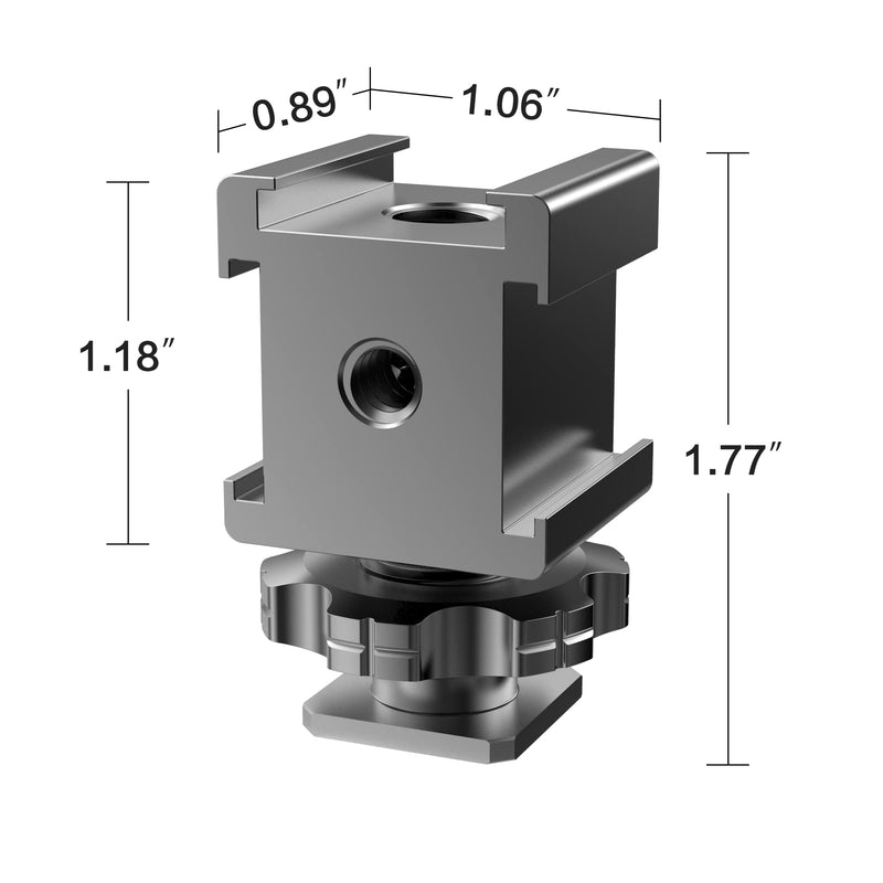 Triple Cold Shoe Mount Cold Shoe Adapter, 360 Degree Swivel Aluminum Camera Hot Shoe Extension Bracket with 3 Port Cold Shoe Mounts for Camera Cage Flash LED Light Monitor Microphone Triple Shoe Mount