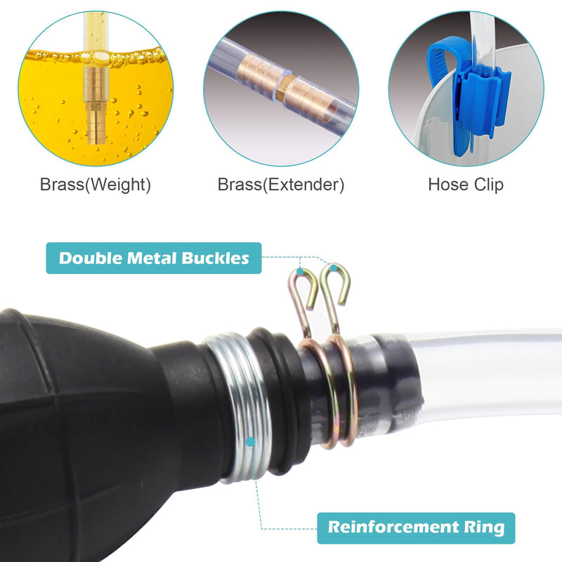 Gas Siphon Hose Pump, Manual Hand Water pump, Gasoline Transfer Pump for water Gas Oil Petrol Diesel, Fuel Siphon Pump with 2 Durable PVC Syphon Hoses, HH016