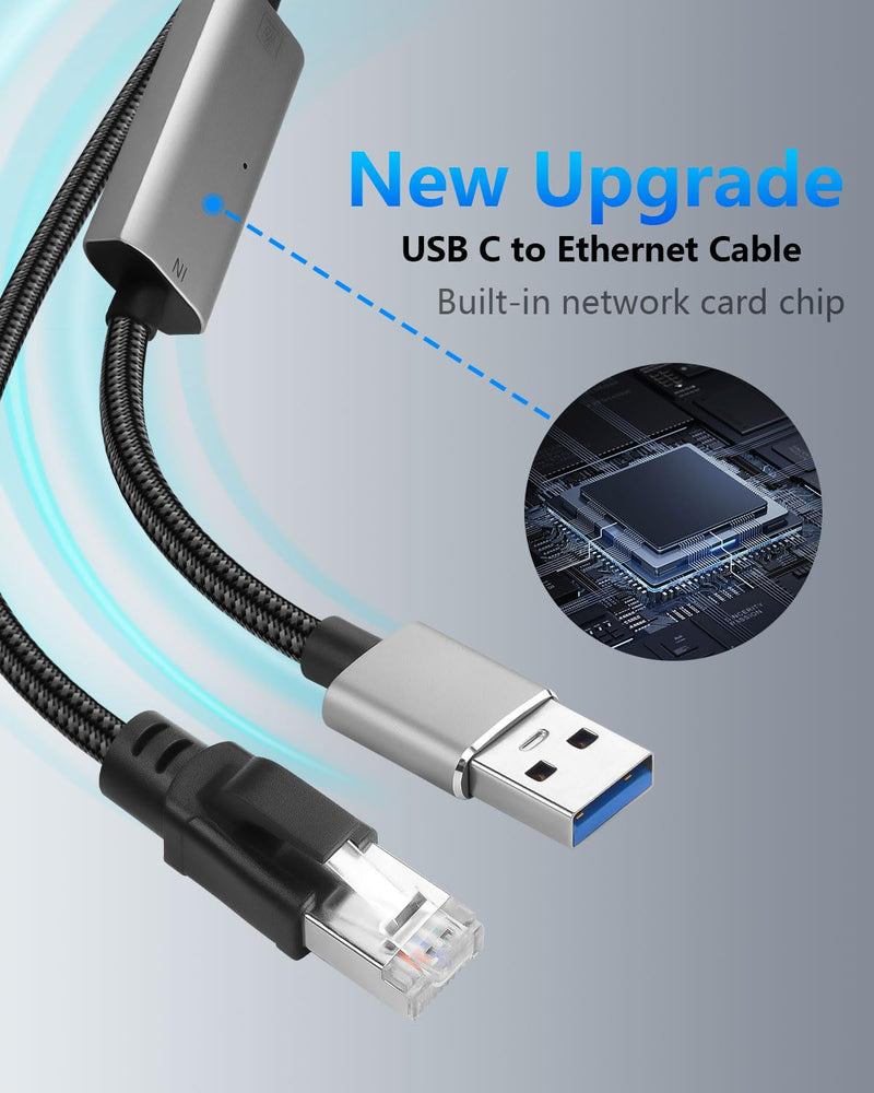 CERRXIAN USB A to Ethernet Cable 6.5 FT, Gigabit RJ45 LAN to Type A Adapter, Directly Connected Cat Network Cable Converter to Type A Cable Compatible for Laptop, Desktop PC, Switch, TV Box USB A to Gigabit Ethernet