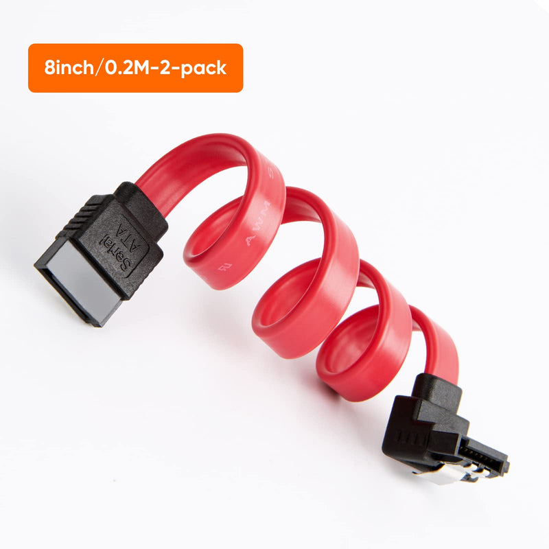 CableCreation SATA III Cable, [2-Pack] 8-Inch/0.6FT SATA III 6.0 Gbps 7pin Female to Downward Right Angle Female Data Cable with Locking Latch, Support for 2.5'' SSD,3.5''HDD Drive, Red 0.6FT 2-Pack/Straight-Angle