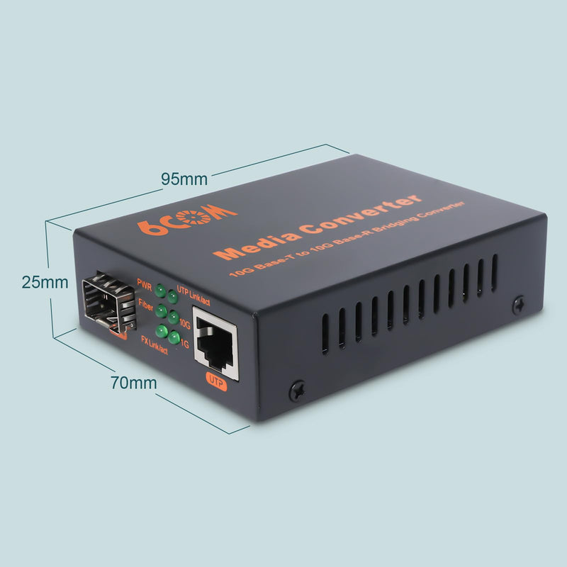 6COMGIGA 10G SFP to RJ45 Fiber Media Converter, 1x 1000M/2.5G/5G/10GBase-T Auto-Negotiation RJ45 Slot to 1x 10GBase-X SFP+ Slot,Support 10GBase-SR/LR/ER/ZR Transceiver