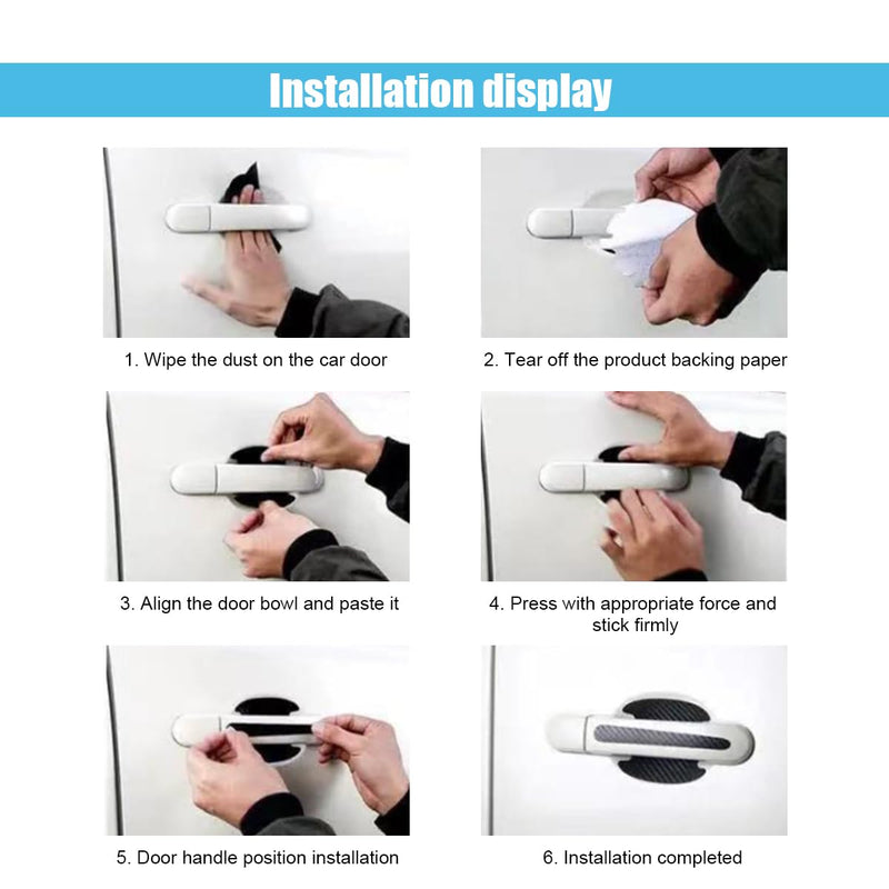 8PCS Car Door Handle Scratch Protectors, Carbon Fiber Car Door Handle Bowl Sticker, Universal Auto Doors Handles Paint Guard Cover, Doors Handles Cup Protective Film for Cars (Black) Black-8PCS