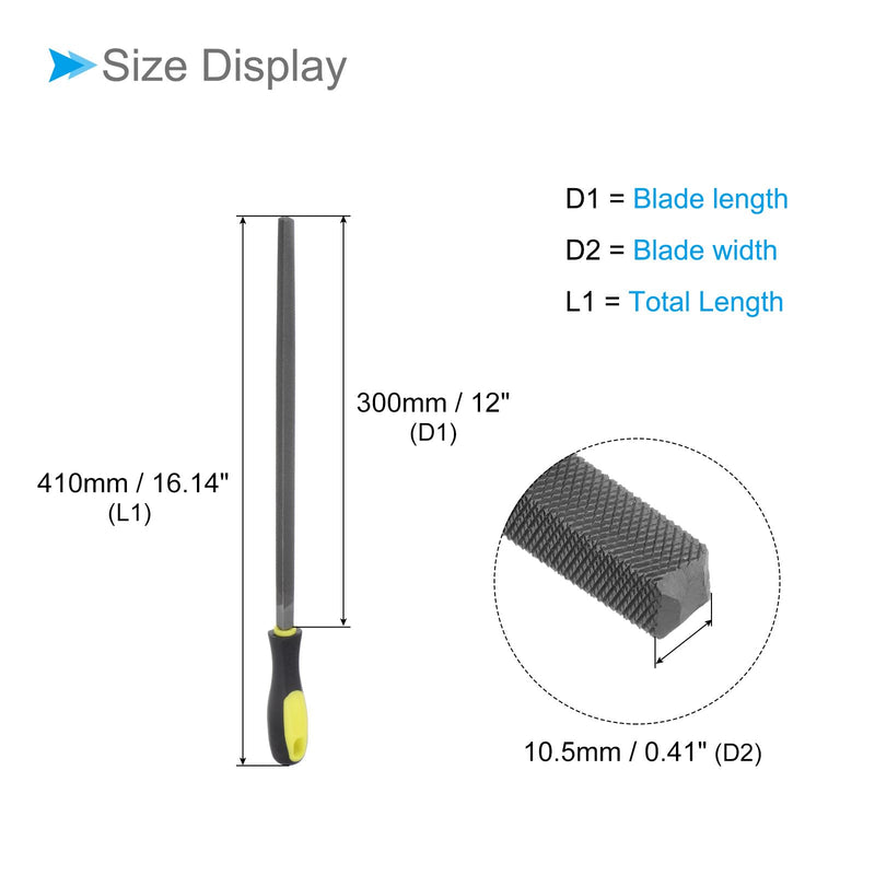 Metal Square File, 12" Blade Length, High Carbon Hardened Steel Cut Mill Hand Rasp with Non-slip Handle - (Applications: for Wood, Metal, Plastic), 2Pieces 12 Inch