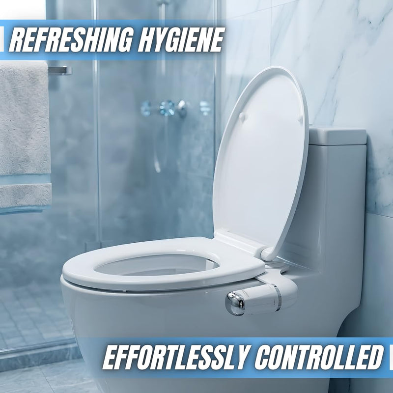 GenieBidet Bidet Attachment for Toilet - Ultra-Slim Hygienic Bidet Attachment For Existing Toilets - Bidet Toilet Seat Attachment with Pressure Controls - Travel Bidet Included (Left Hand Operation) LEFT-HAND DECOR BIDET
