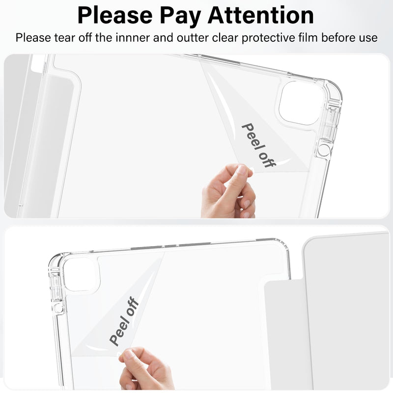 Clear Case for iPad Pro 12.9 inch 6th/5th/4th/3rd Gen & iPad Air 13 inch (M4/M3/M2) with Pencil Holder, Smart Slim TPU Case with Transparent Hard PC Back Cover, Auto Wake/Sleep (Gray) iPad Pro 12.9 & Air 13 inch Case Gray