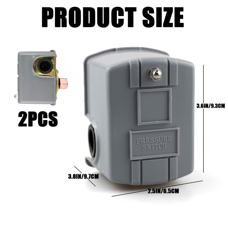 2 Pack Pressure Switch for Well Pump, Adjustable Differential 1/4npt Internal Thread 40-60Psi Water for Garden and Home to Use