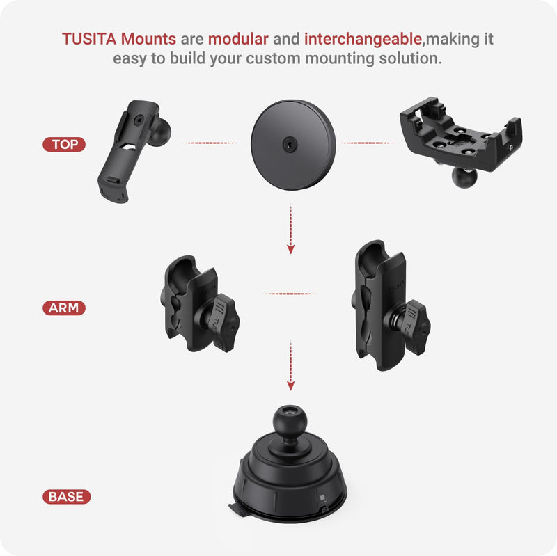 TUSITA Magnetic Car Phone Holder - Twist Lock Suction Cup Base with Double Socket Arm Compatible with Magsafe