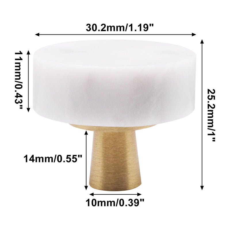 5pcs Marble Cabinet Knobs, Modern Decorative Cabinet Knobs, White Stone Brushed Brass Base Drawer Knob Handles Pull for Kitchen Bathroom Dresser (White) 5