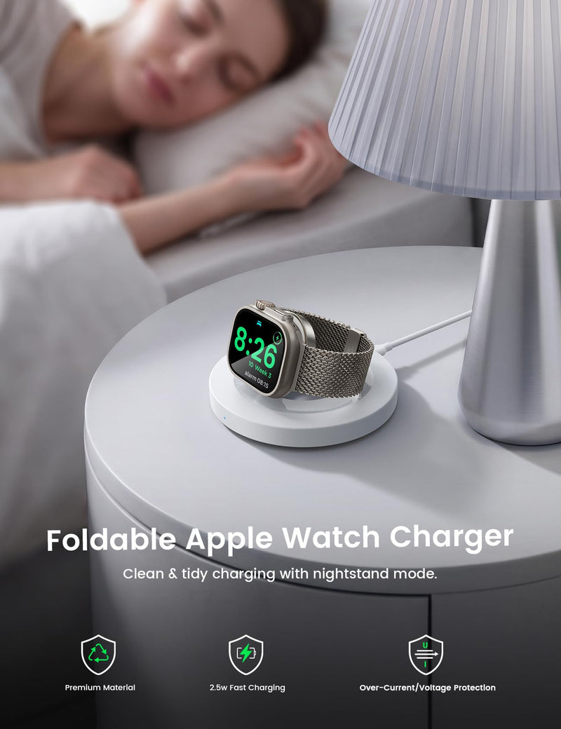 Lamicall for Apple Watch Charger Stand - Magnetic Fast iWatch Charging Dock | Metal Charger Back Plate, Overheat Protection, Portable for iWatch Series 1-11, SE, Ultra, 38-49mm, Nightstand Office Travel Matte White