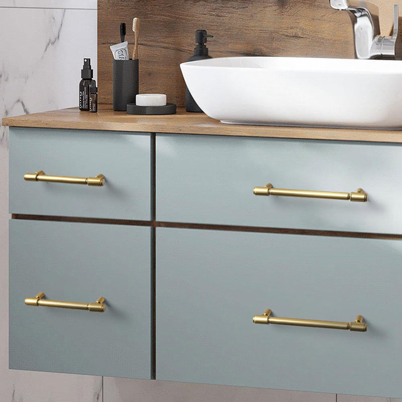 Goo-Ki 6 Pack Brushed Gold Cabinet Pulls Zinc Alloy Dresser Handles - 3.78" c-c Modern Bar Cabinet Handles Drawer Pulls Solid Kitchen Hardware 3.78"(96mm) Hole Center