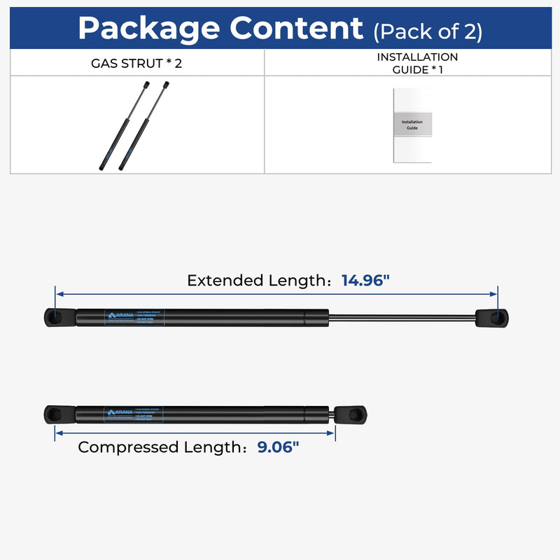 ARANA ML33-40 15 inch 45 Lbs Gas Struts Spring Shocks C16-23933 Lift Supports Replacement for Leer Camper Shell Snugtop A.R.E Truck Cap Topper Window Canopy Top Box Lid Struts(No Hardware), 2Pcs 45 LB