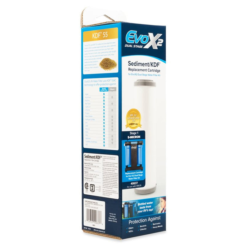 Camco EVO 5-Micron Water Filter Replacement Cartridge - Significantly Reduces Sediment, Taste, Odor and Chlorine - Prolongs Your Carbon Block Filter (40637) 1 Count (Pack of 1)