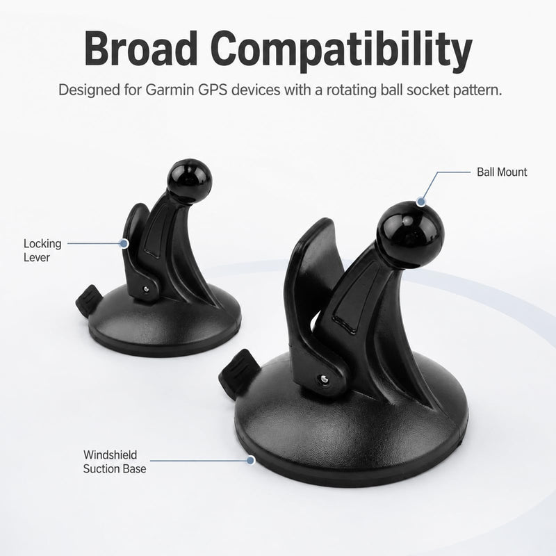 2 Pack GPS Car Mount for Garmin, Windshield Dashboard with Strong Suction Cup, 17mm Ball Mounting Pattern Replacement for Garmin Nuvi, Drive, DriveSmart