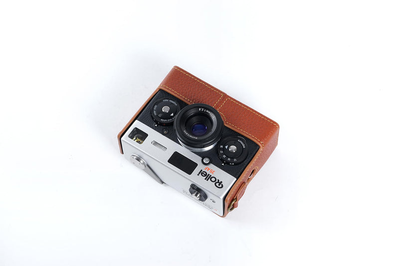35AF Case, Handmade Genuine Real Leather Half Camera Case Bag Cover for Rollei 35AF With Lens Cover (Brown) Brown