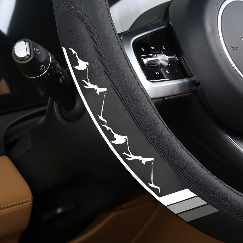 Premium Leather Sport Mountain Steering Wheel Cover 15.5inch for Men Women Compatible with Car Truck SUV Leather-Gray