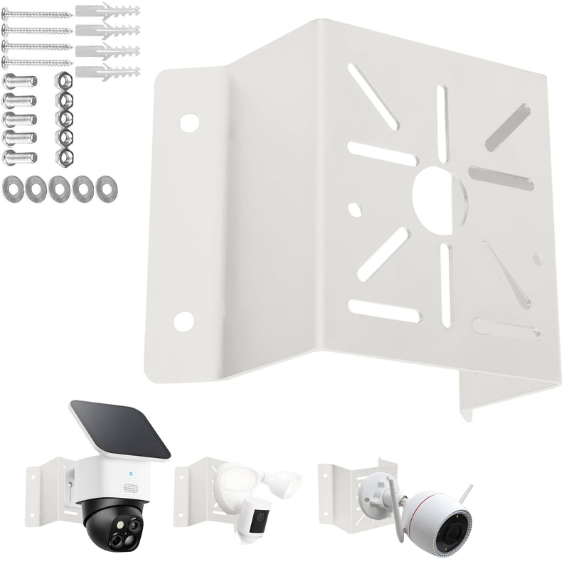 Exterior Wall Corner Mount Bracket Solid Metal for Surveillance Systems, Corner Mount Holder for Security Cameras Installing to Reach A Wider View Angle, White, CM-01