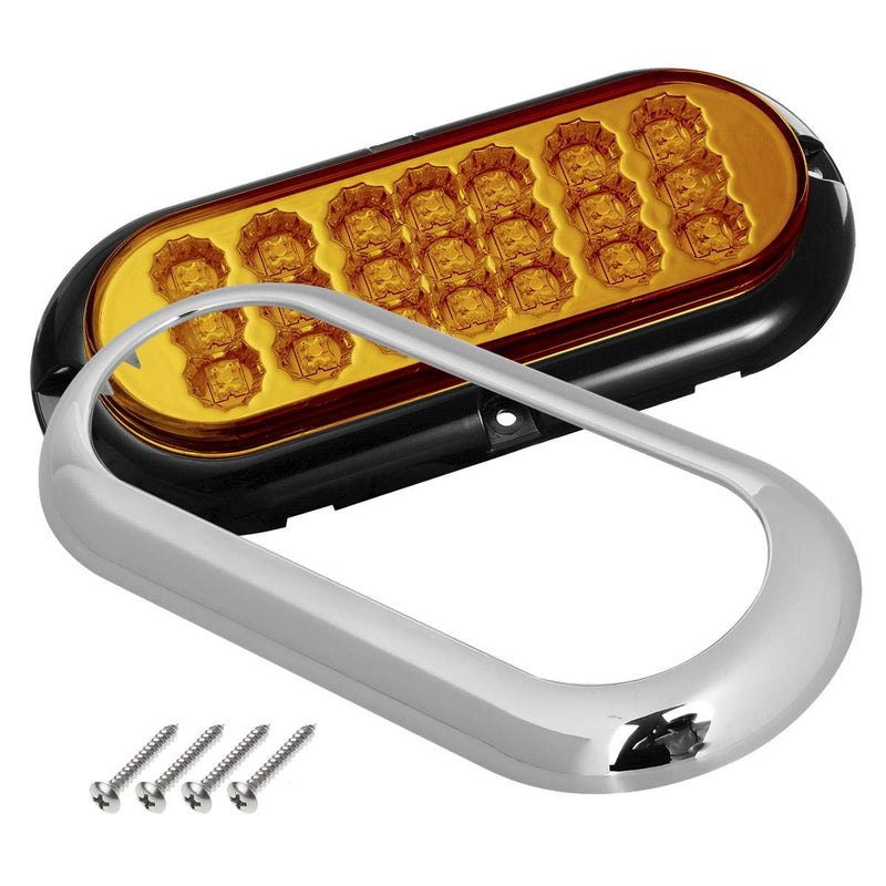 Partsam 2Pcs 6-1/2" Oval Amber Led Trailer Lights 21 LED Flange Mount w Reflectors Turn Signal Park Side Marker LED Light for Truck Trailer Trail Bus 12V LED Trailer Parking Light w Chrome Bezels