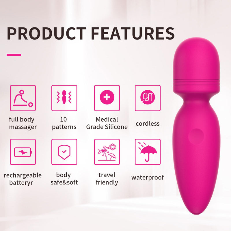 Mini Massager,Small Cordless Handheld Massager with 10 Quiet Vibration Modes, Personal Rechargeable Massager for Neck Shoulder Back Body Rose Red Massager