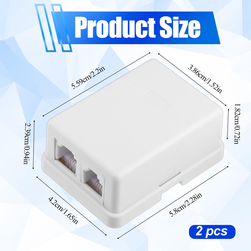 2 Pack Surface Mount Phone Jack Box Dual Port, Phone Jack Box with Rj11 6p4c Female Jacks White, for Landline Telephone Fax Answering Machine