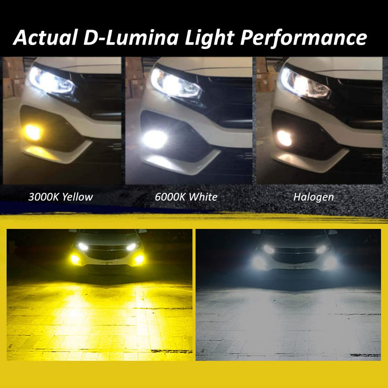 D-Lumina H10 Switchback LED Fog Light Bulbs, 8000 Lumens 40W 300% Brightness Dual Color 6000K Xenon White/3000K Golden Yellow, 9145 9140 9045 9040 LED Fog Light DRL Bulb Upgrade Replacement, Pack of 2 Golden Yellow ＆ White